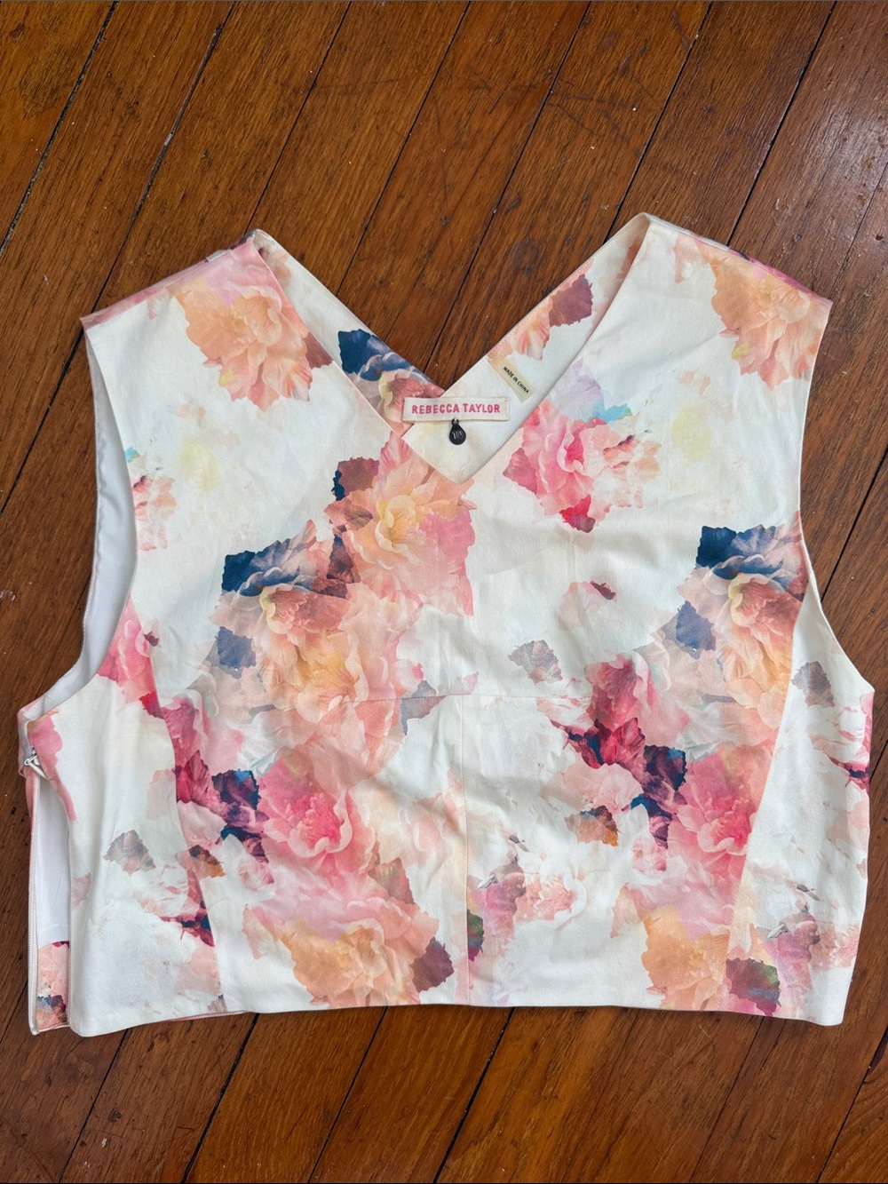 Rebecca Taylor White Floral V-Neck Crop Top -Sz 10